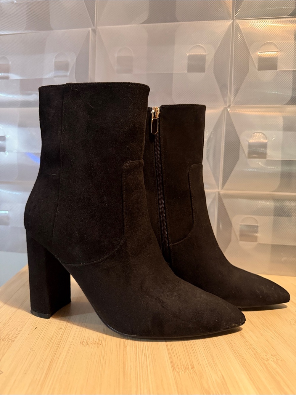 Classic Black Suede Ankle Boots with Block Heel